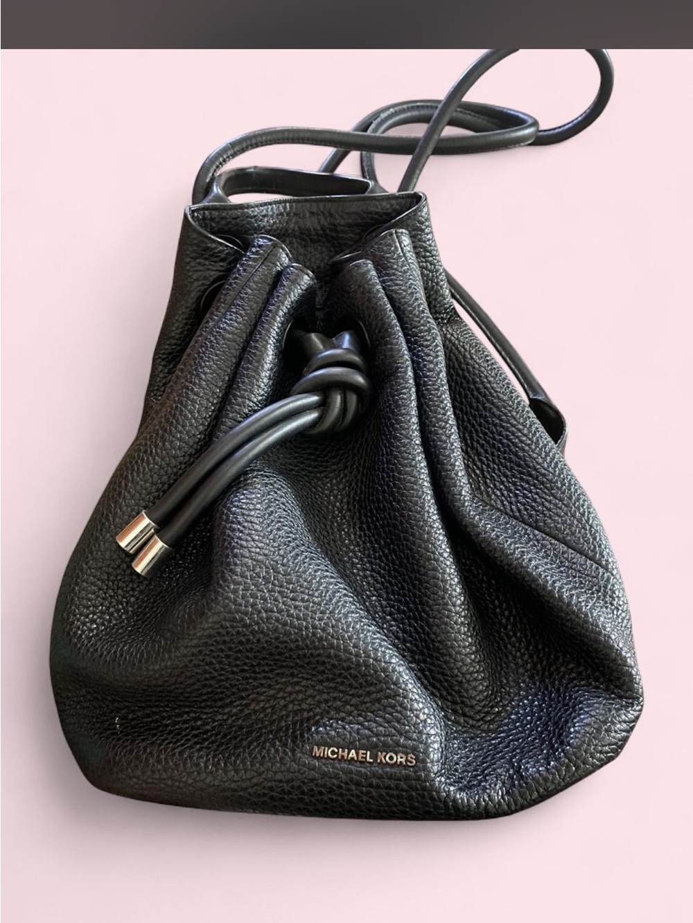Michael Kors Black Pebbled Leather Drawstring Crossbody